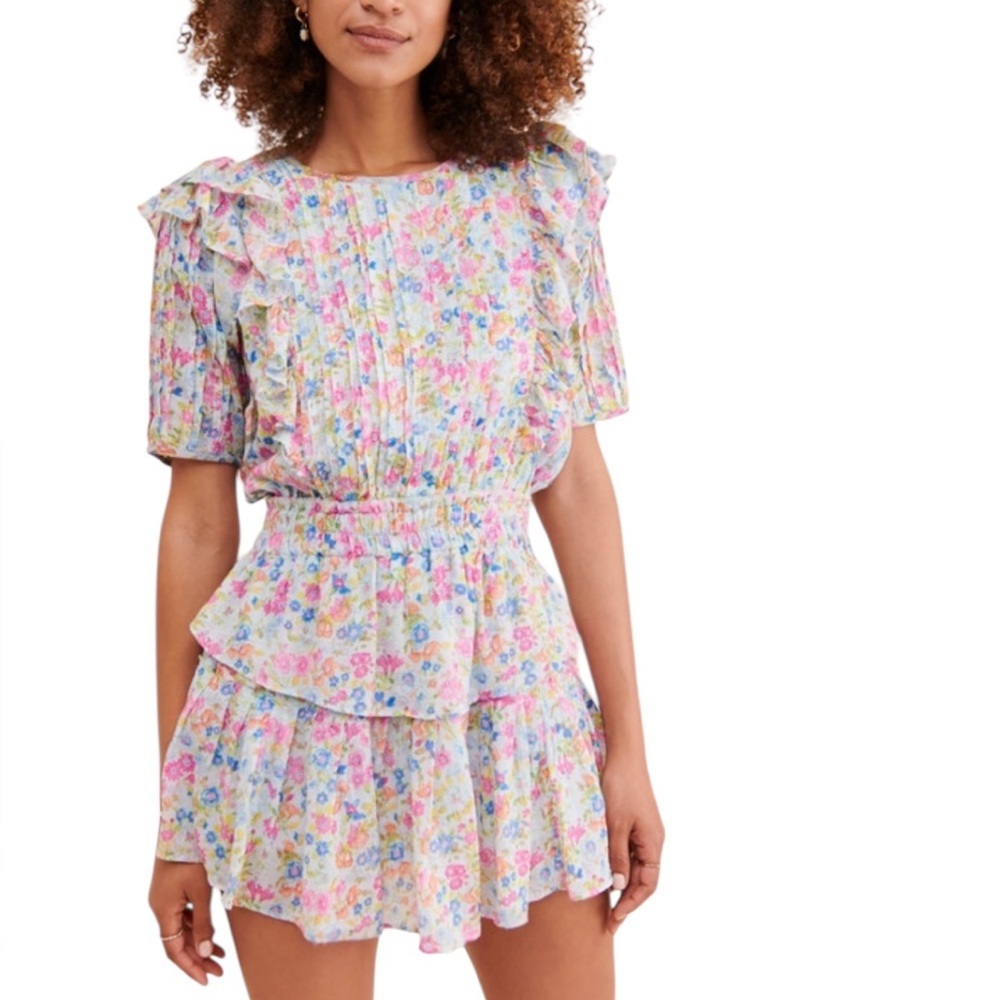 LoveShackFancy Natasha ditsy floral-print cotton-voile mini dress blue multi S